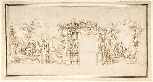 Design for a Painted Wall Decoration  with Figures in a Landsc,16x12"(A3) Poster