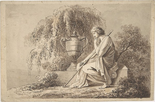 Female Figure Seated Beside an Urn 1800-circle of Angelica Kau,16x12"(A3) Poster