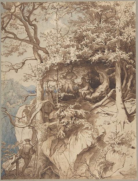 Hunters in an Outlook on a Mountain c1870-August Leopold Venus,  Poster Print Wall Art