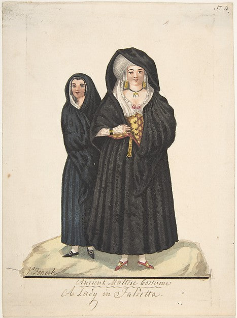 Ancient Maltese Costume  A Lady in a Faldetta 19th cent-Vincen,  Poster Print Wall Art