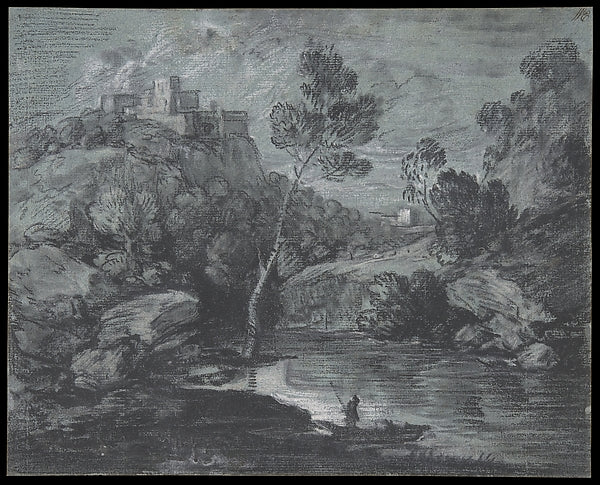 Mountain Landscape with a Castle and a Boatman mid-to-late 178,  Poster Print Wall Art