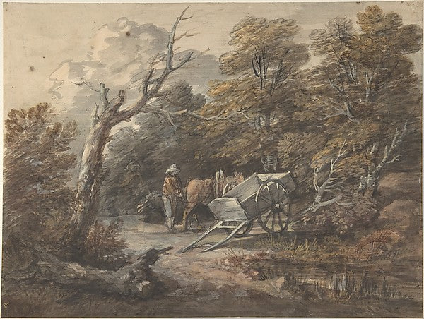 Woodland Scene with a Peasant  a Horse  and a Cart c1760-Thoma,16x12"(A3) Poster