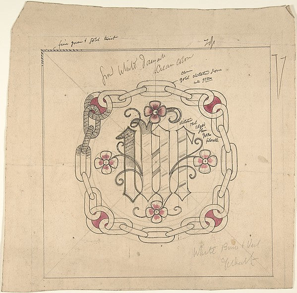 Design for Ecclesiastical Embroidery -- Veil and Bun late 19th,  Poster Print Wall Art