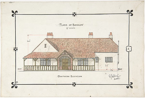 Bungalow drawing -- Southern Elevation late 19th–early 20th ce,  Poster Print Wall Art