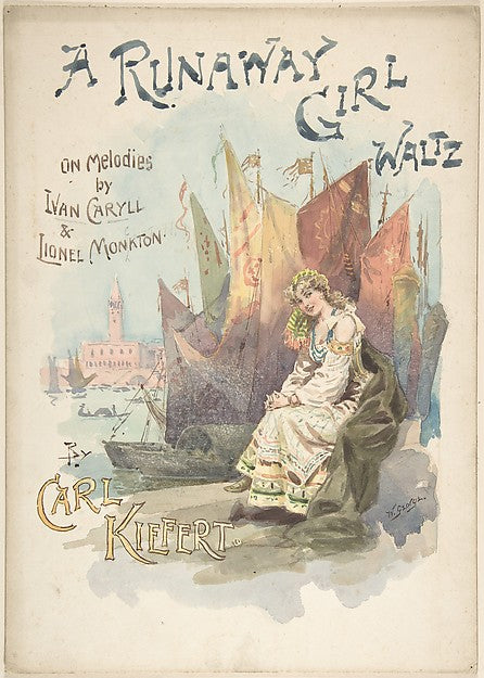Design for music cover -  A Runaway Girl Waltz 1898-W. George,  Poster Print Wall Art