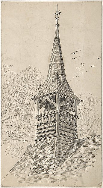 Wooden bell tower and spire late 19th–early 20th cent-Ernest G,  Poster Print Wall Art