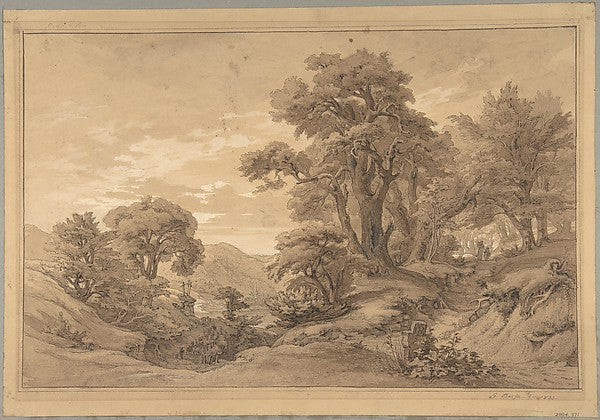 Hilly Landscape with Trees and a Road on the Right 1833-Georg,16x12
