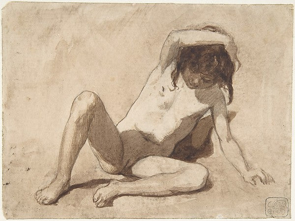 Study of a Nude Young Girl 1838–89-August Xaver Karl von Pette,16x12"(A3) Poster