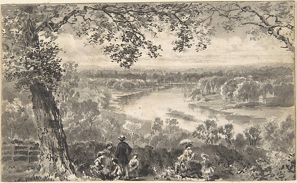 View of the Thames with Figures in Foreground 1820–70-David Oc,  Poster Print Wall Art