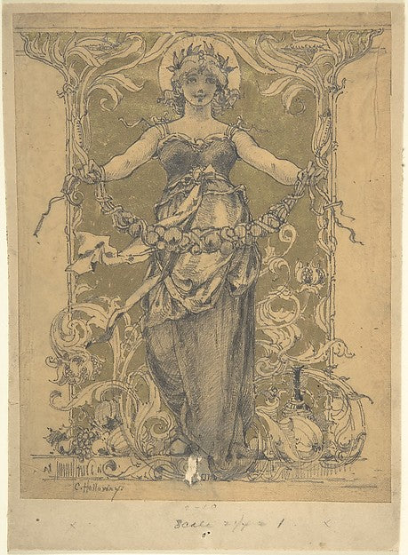 Woman Holding a Garland c1880-Charles Edward Holloway,  Poster Print Wall Art