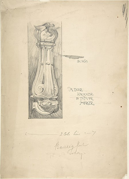 Design for Door Knocker  for the Builder's Journal 1886–96-Ele,  Poster Print Wall Art