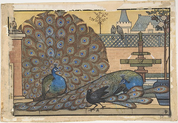 Design for a Tile -  Peacocks in a Garden 1867–1924-Walter J. Mo,  Poster Print Wall Art