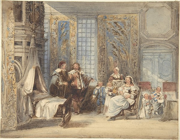 Scene with Family and Guest in Seventeenth-cent Interior 1825–,  Poster Print Wall Art