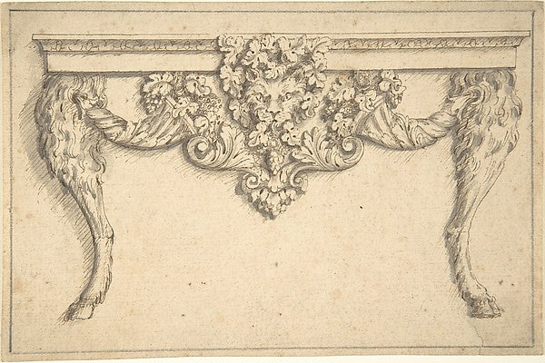 Design for a table with a cat mask and goat legs 1600–1640-Att,  Poster Print Wall Art