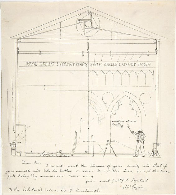 Letter with Sketch of Artist Painting Stage Scenery March 1831,  Poster Print Wall Art