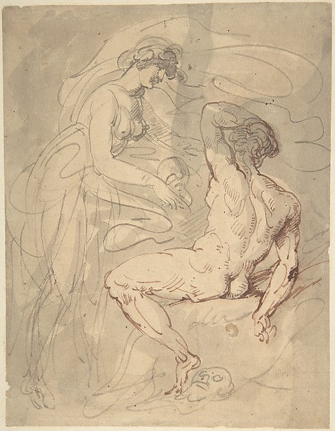 Woman Talking to a Seated Male Nude 1775–1827-Thomas Rowlandso,16x12"(A3)Poster