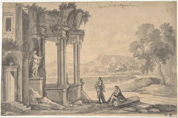 Ruins of a Temple by a Lake-Étienne Allegrain,16x12"(A3) Poster