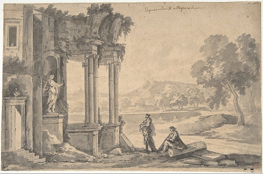 Ruins of a Temple by a Lake-Étienne Allegrain,16x12"(A3) Poster