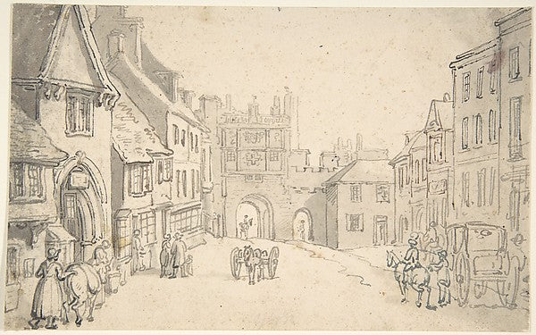 City View with Medieval Gate  1775–1827-Thomas Rowlandson,  Poster Print Wall Art