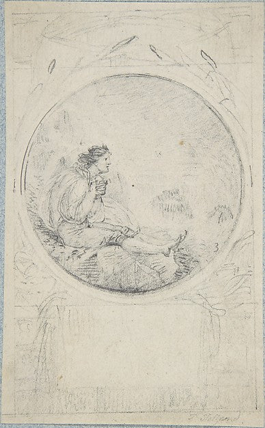 Seated man in circular medallion  late 18th–mid-19th cent-Attr,  Poster Print Wall Art