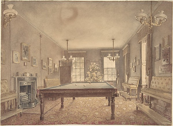 Interior of the billiard room at Lupton House  Devonshire  des,  Poster Print Wall Art