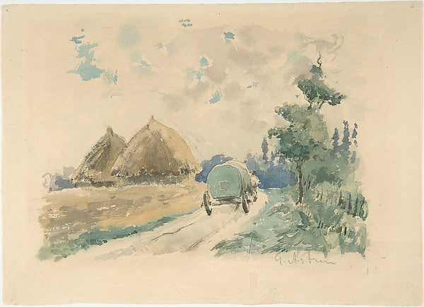 Landscape with Wagon and Haystacks c1869–70-Zacharie Astruc,16x12"(A3) Poster