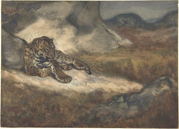 Leopard Lying Down 1810–75-Antoine-Louis Barye,  Poster Print Wall Art