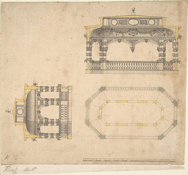 Design for a Bath in the Form of an Elongated Polygonal Temple,  Poster Print Wall Art