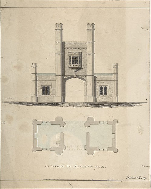 Entrance to Barlboro' Hall c1820-William Hurst,John Woodhead,  Poster Print Wall Art