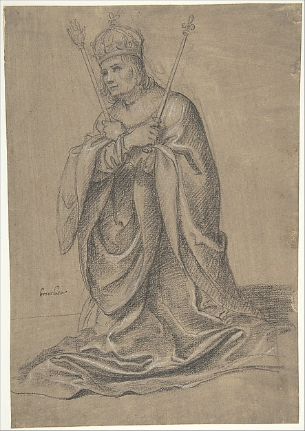 A Kneeling King of France Holding the Scepters of Royal Author,16x12"(A3)Poster