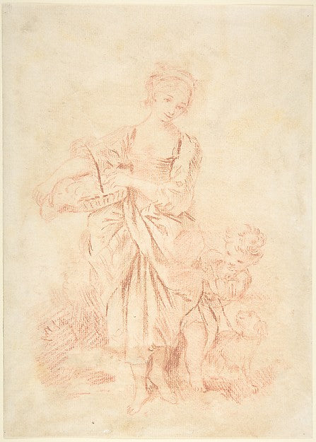 Young Girl with a Boy and a Dog 18th cent-François Boucher,16x12"(A3) Poster