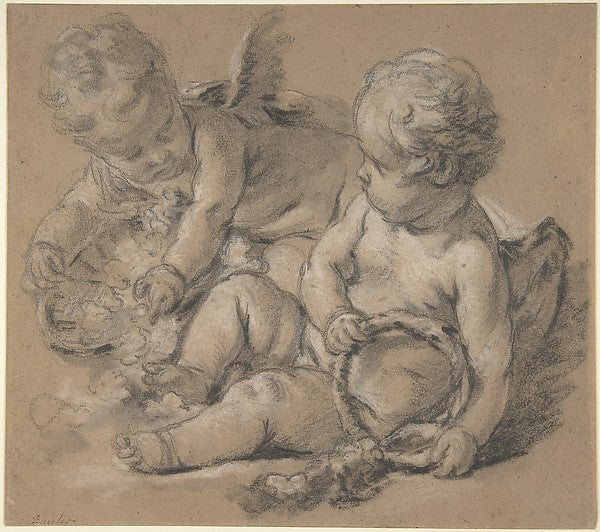 Winged Putti with Flowers c1750-François Boucher,16x12"(A3)Poster