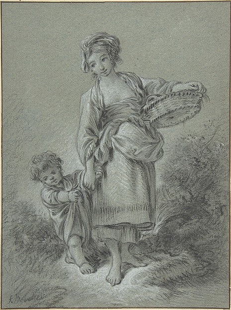 Woman and Boy-François Boucher,16x12"(A3)Poster