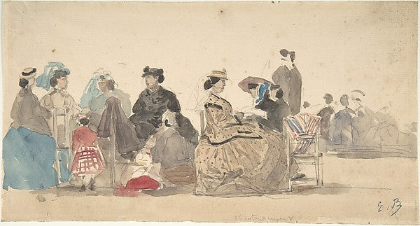 On the Beach 1865-Eugène Boudin,16x12"(A3) Poster