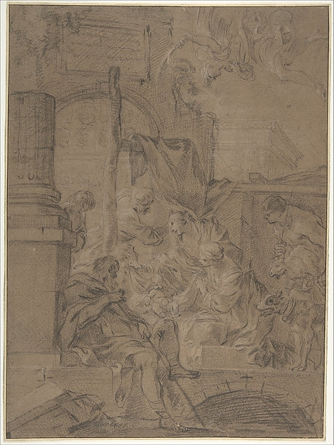 The Adoration of the Shepherds mid-17th cent-Sébastien Bourdon,16x12"(A3)Poster