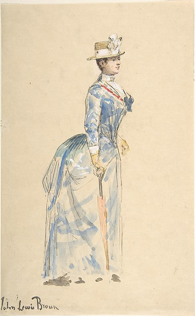 Woman Dressed in Blue 19th cent-John-Lewis Brown,  Poster Print Wall Art