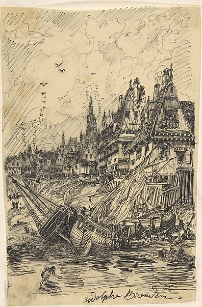 Fishing Harbor at Low Tide c1864-Rodolphe Bresdin, Poster Print