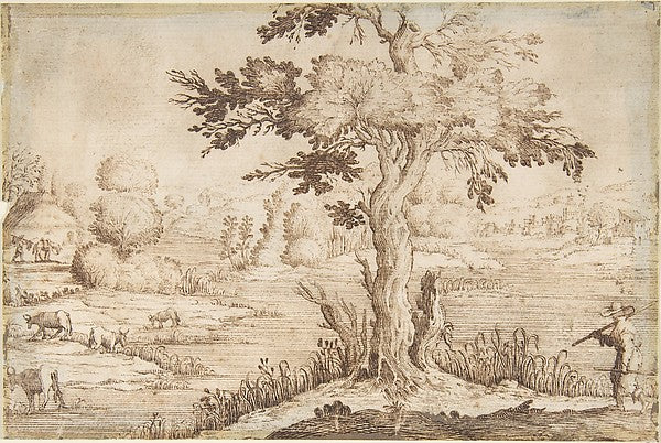 Shepherd in a Landscape early 17th cent-In the manner of Jacqu,16x12"(A3) Poster