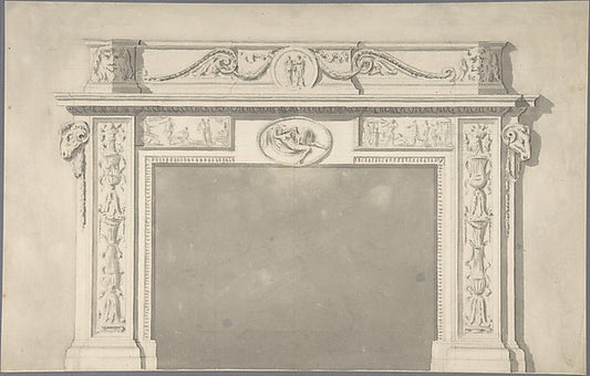 Design for a Classical Chimneypiece with Rams Heads  and Leda,16x12"(A3)Poster