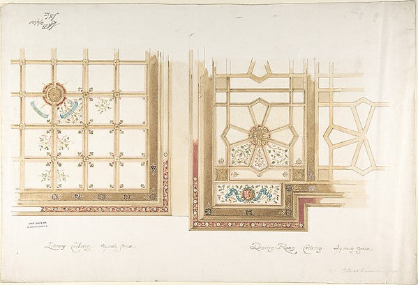 Design for Library or Dining Room Ceiling  Coffered and Painte,  Poster Print Wall Art