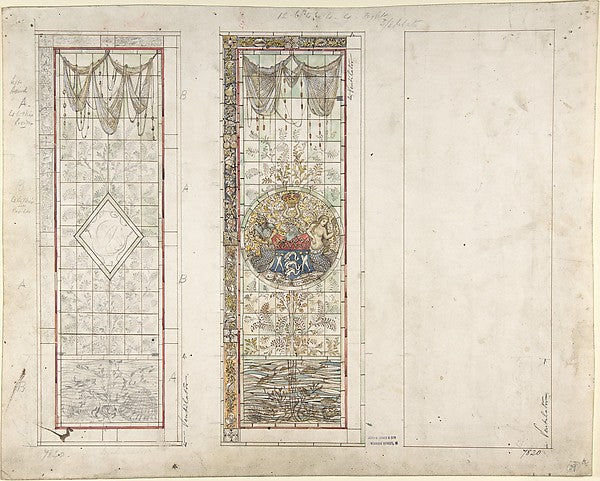 Design for Stained Glass with Marine Motifs 19th cent-John Gre,  Poster Print Wall Art