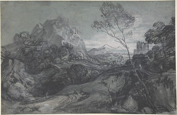 Mountain Landscape with Figures and Buildings mid-to-late 1780,  Poster Print Wall Art
