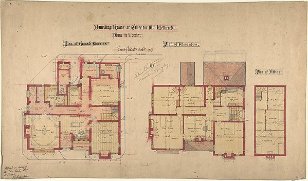 Dwelling house at Esher for Mrs. Wethered -  Two plans 1907-Erne,  Poster Print Wall Art