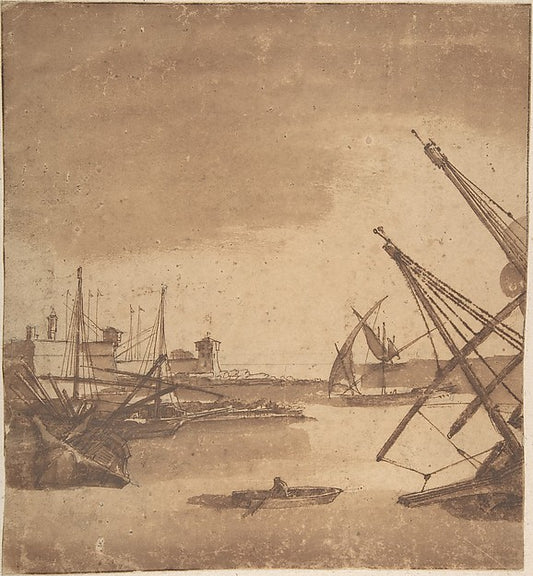 A Port Scene 17th cent-attributed to Claude Lorrain ,16x12"(A3) Poster