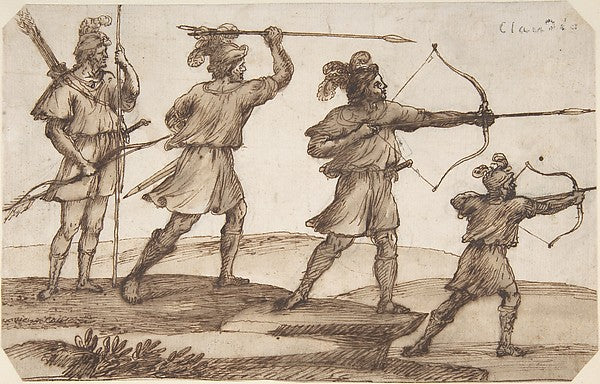 Three Archers and a Figure with a Spear c1670–72-Claude Lorrai,  Poster Print Wall Art