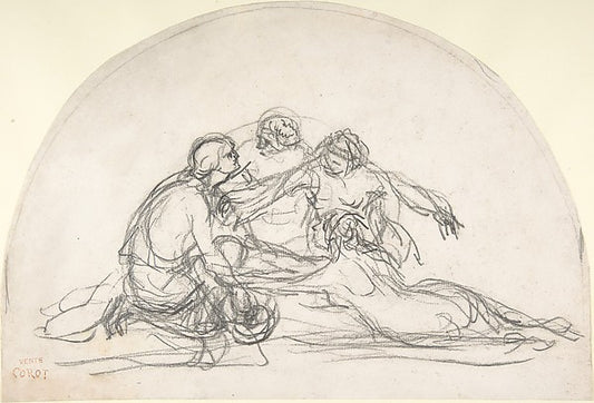 Three Nymphs and a Youth: study for a decorative lunette c1850,16x12"(A3) Poster