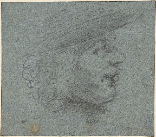 Profile head of a man looking right-Attributed to Charles Nico,  Poster Print Wall Art