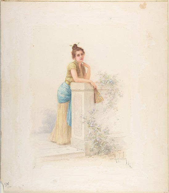 Lady with a Fan n.d.-Louis-Robert Cuvillon,16x12"(A3) Poster