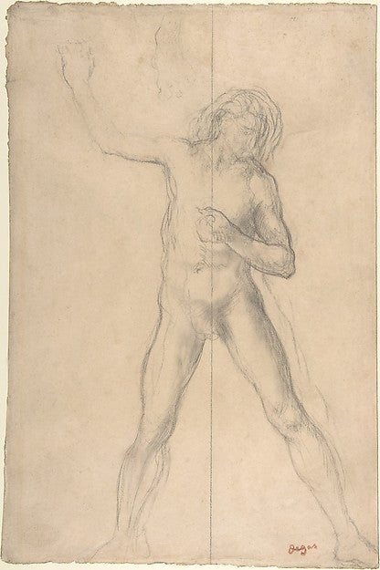 Standing Nude Youth  with right arm raised 1859–60-Edgar Degas,16x12