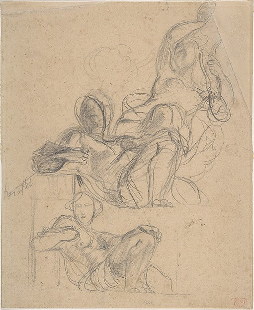 Sheet of figure studies: two studies of a reclining figure  an,16x12"(A3) Poster